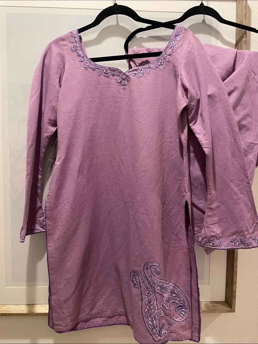 Embroidered Lavender Women's Long Sleeve kameez with farshi shalwar